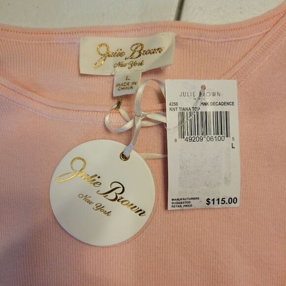 Julie Brown Pink Decadence Knit Tiana Top  Floral Sleeve Women's Size Large NWT - Picture 4 of 7